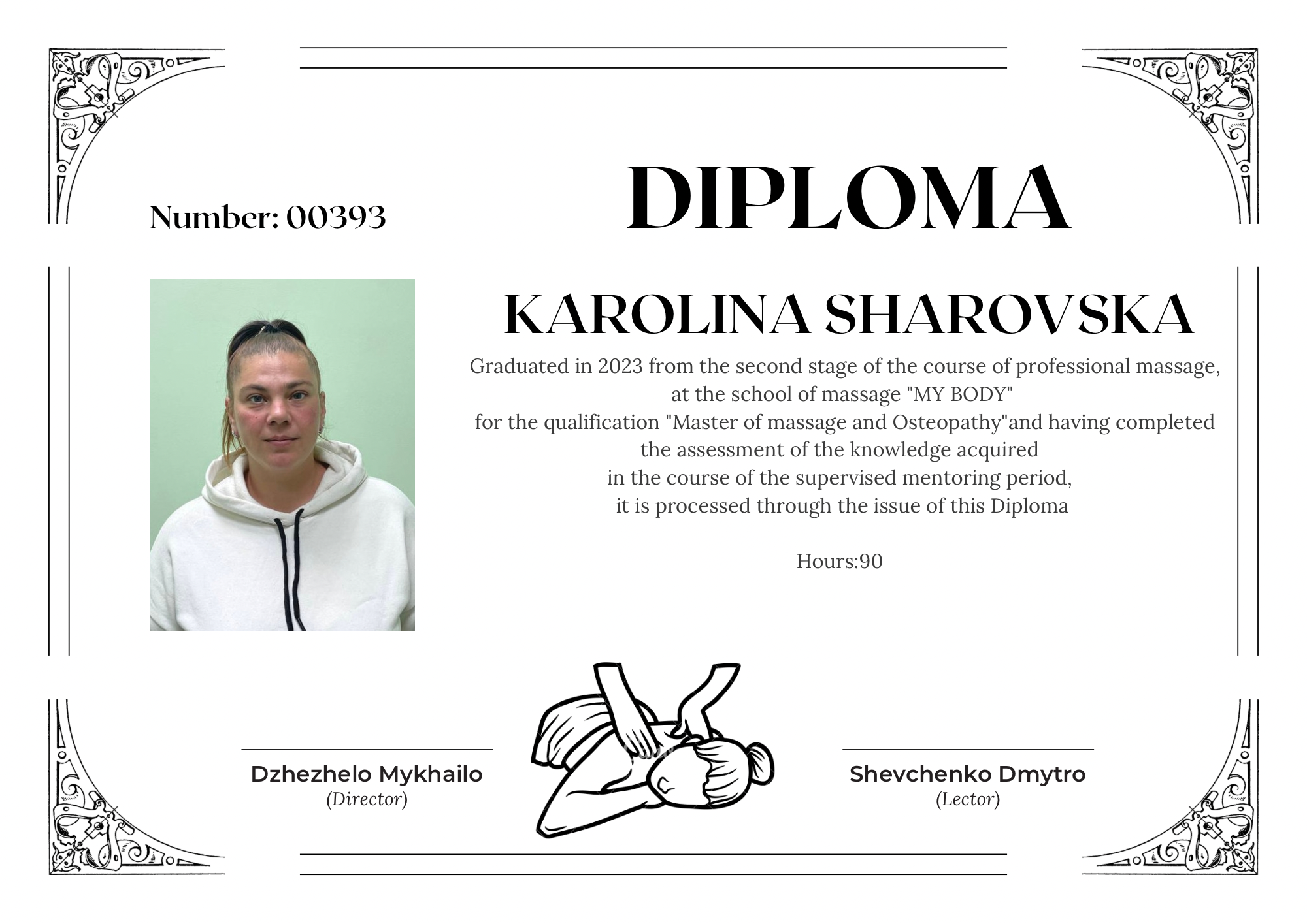 Приклад диплома MY BODY — Master of massage and Osteopathy